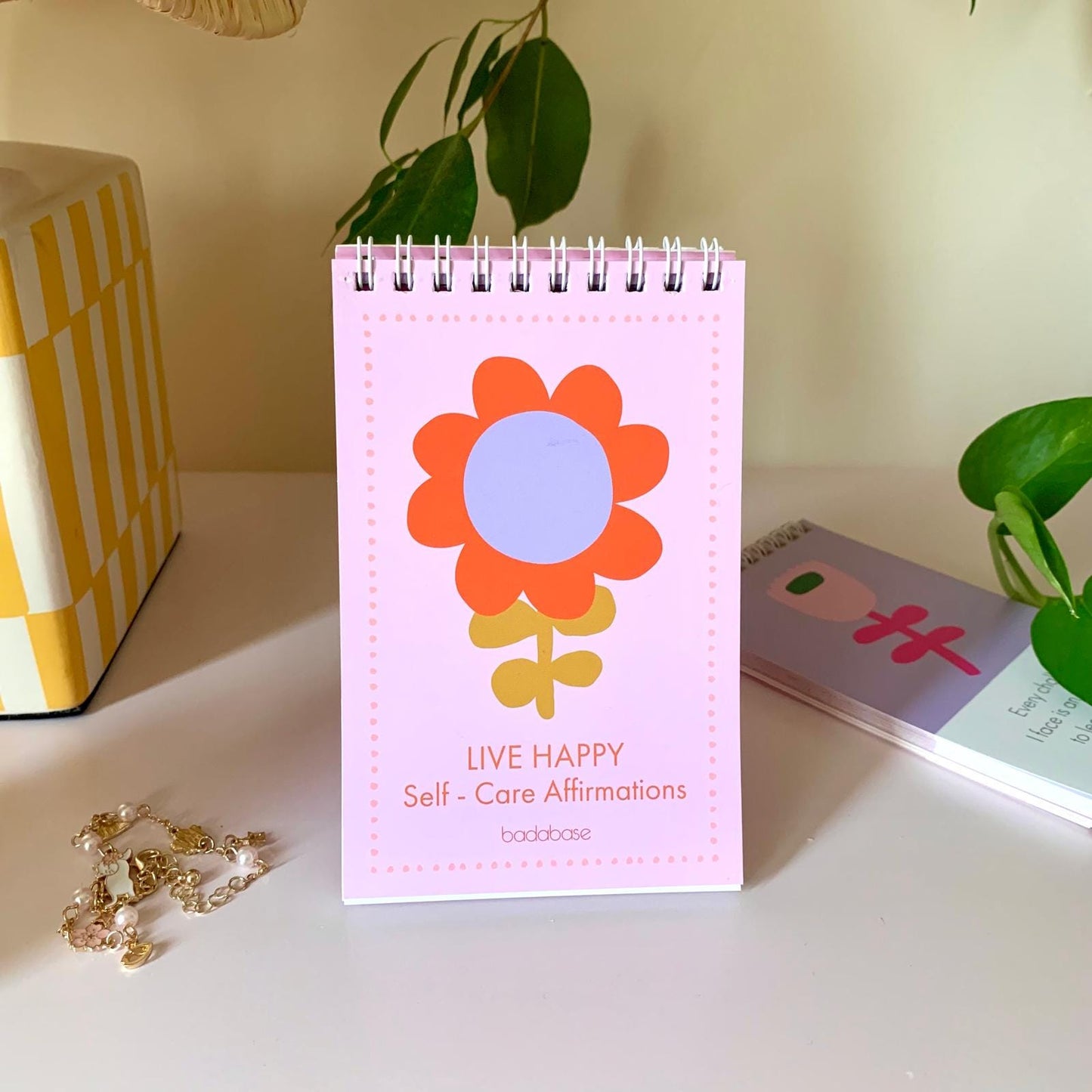 Live Happy Self-Care Gift Box, Mindfulness Set, Dried Flowers Bouquet, Vase, New job Congratulations, Birthday, Thank You, or Just Because