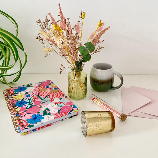 Back to School Teacher Gift Box, Thank You Care Package for Teacher, Student or Mum,  Notebook, Mug, Dried Flowers, Candle Holder