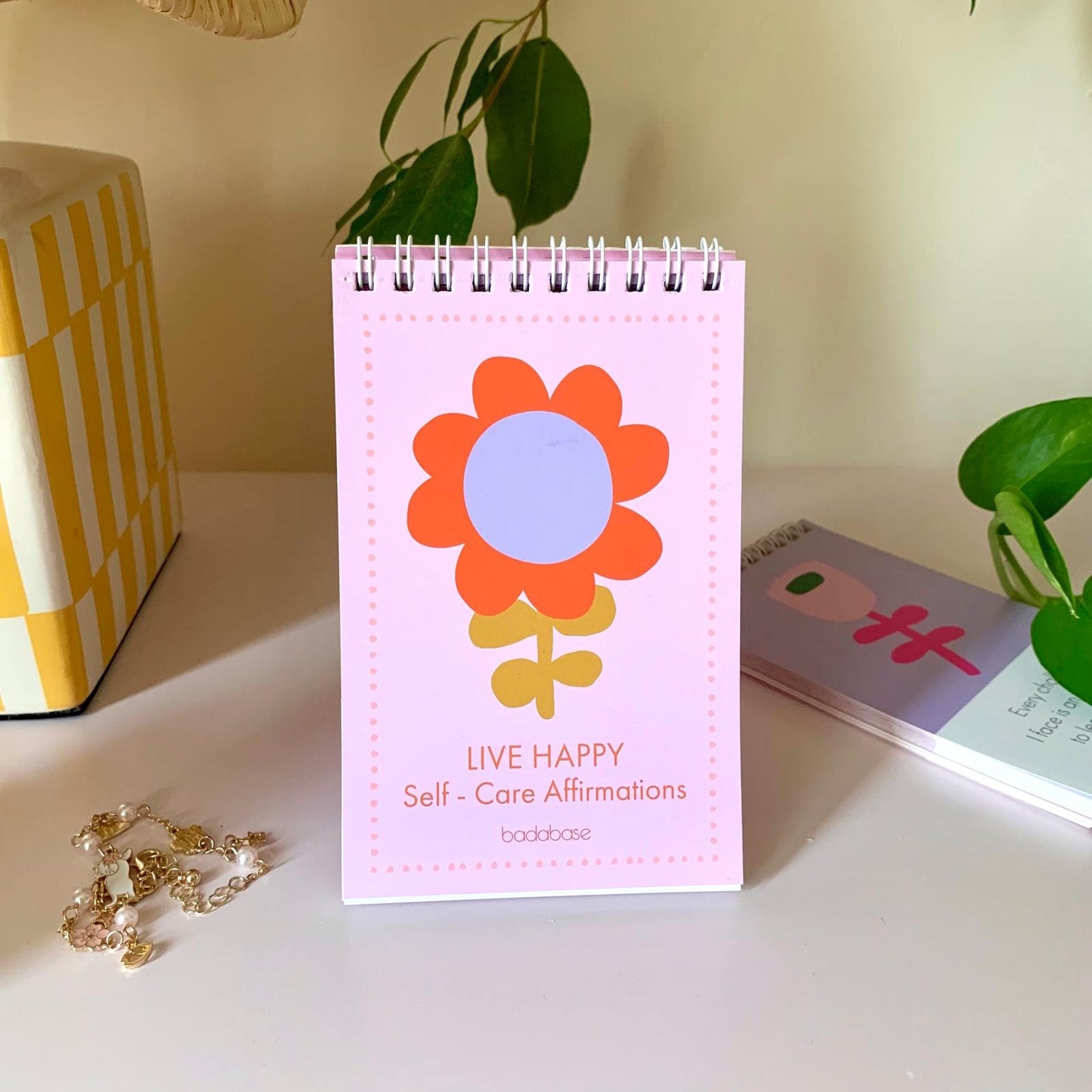 Live Happy Self-care Gift Box,  Includes Glass Vase, Dried Flowers Bouquet, Candle Holder, and Affirmation Calendar in a Luxury Gift Box