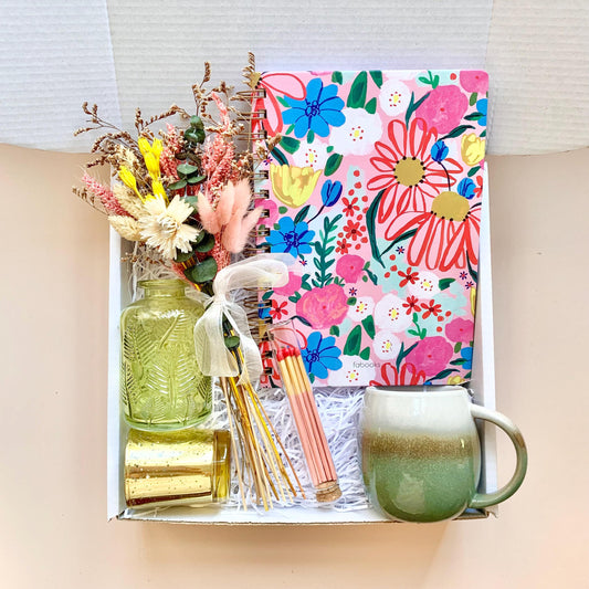 Back to School Teacher Gift Box, Thank You Care Package for Teacher, Student or Mum,  Notebook, Mug, Dried Flowers, Candle Holder